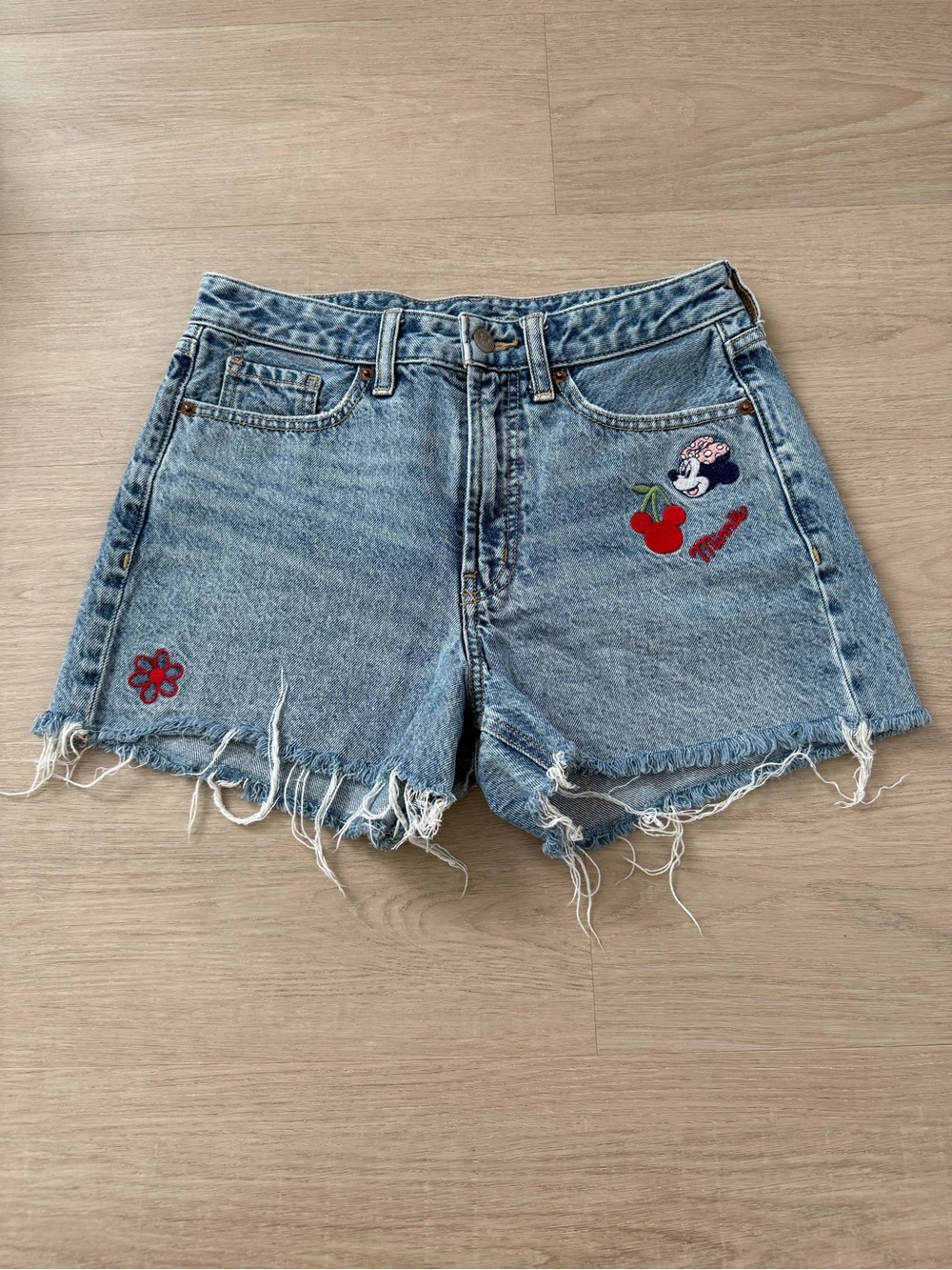 Old Navy x Disney Light Wash Distressed Denim Shorts with Embroidered Details